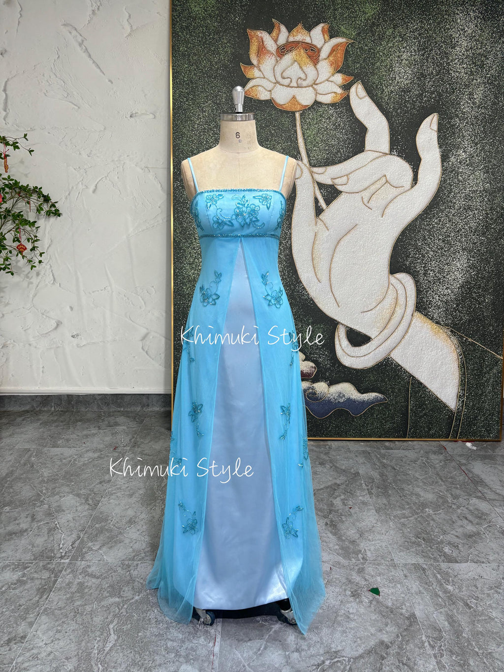 90s Handmade Beaded Vintage Blue Prom Party Dress – KhimukiStyle