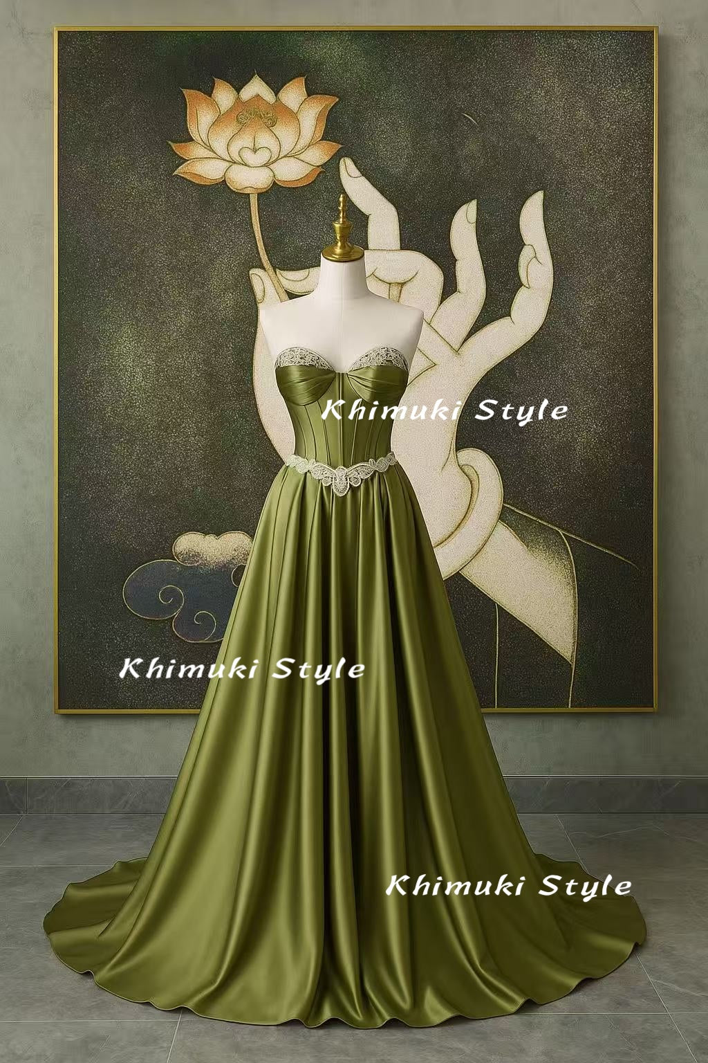 sweetheart neckline green dress Strapless Prom – KhimukiStyle elegant green and gold dress