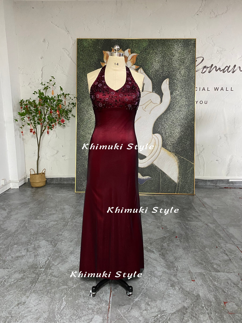 90S Halter Neckline Beaded Black and Red Prom Dress – KhimukiStyle