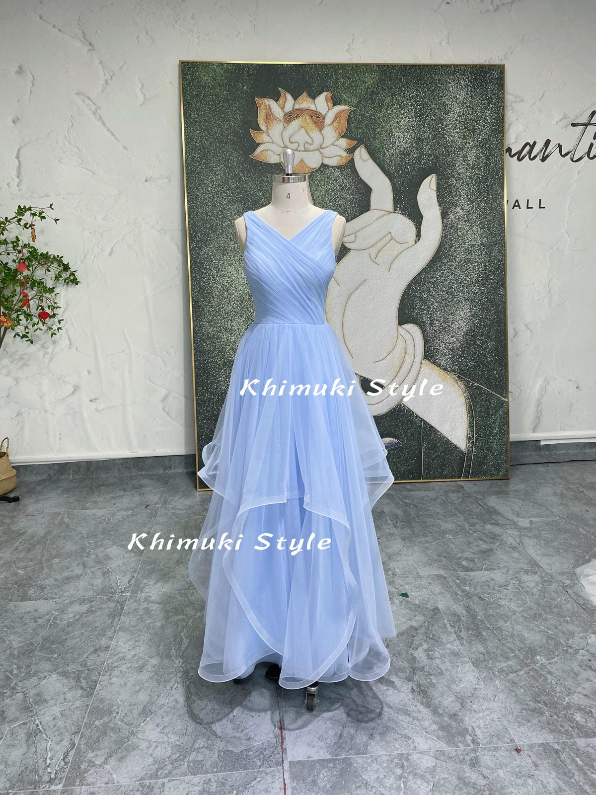 V-neckline Blue Party Dress