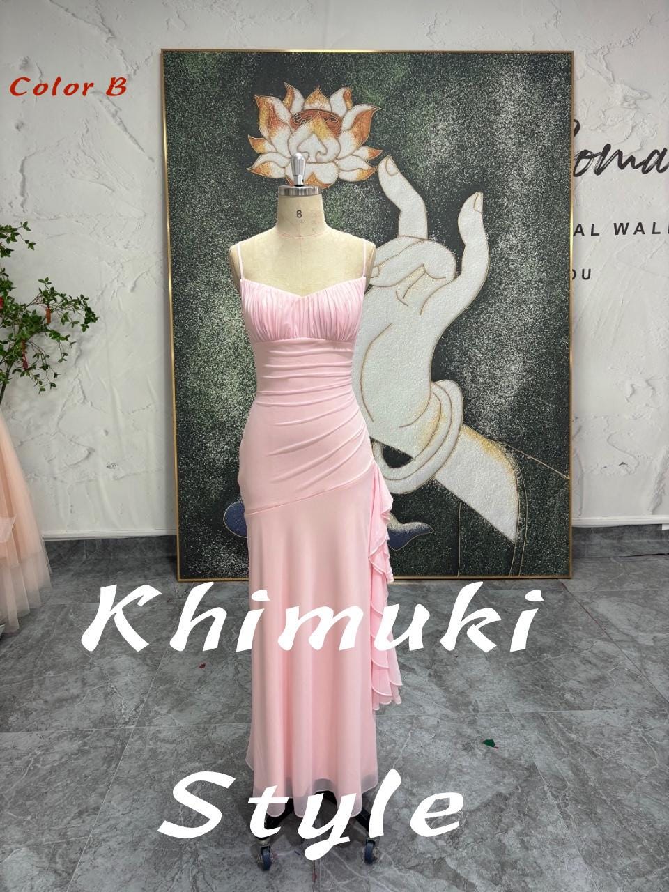 90S Spaghetti Strap Pink Prom Dress