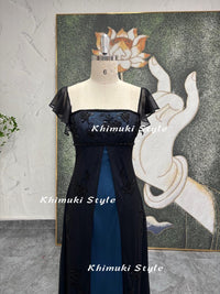 90s Beaded Square Neckline Party Dress 