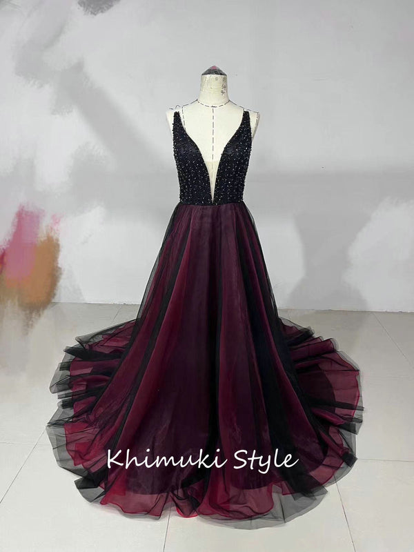 90s Black and Burgundy Party Dress 