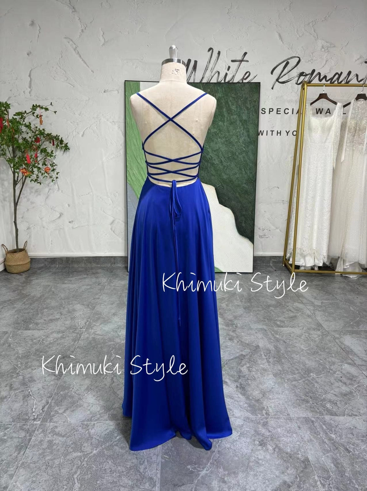 90s Spaghetti Strap Blue Party Dress