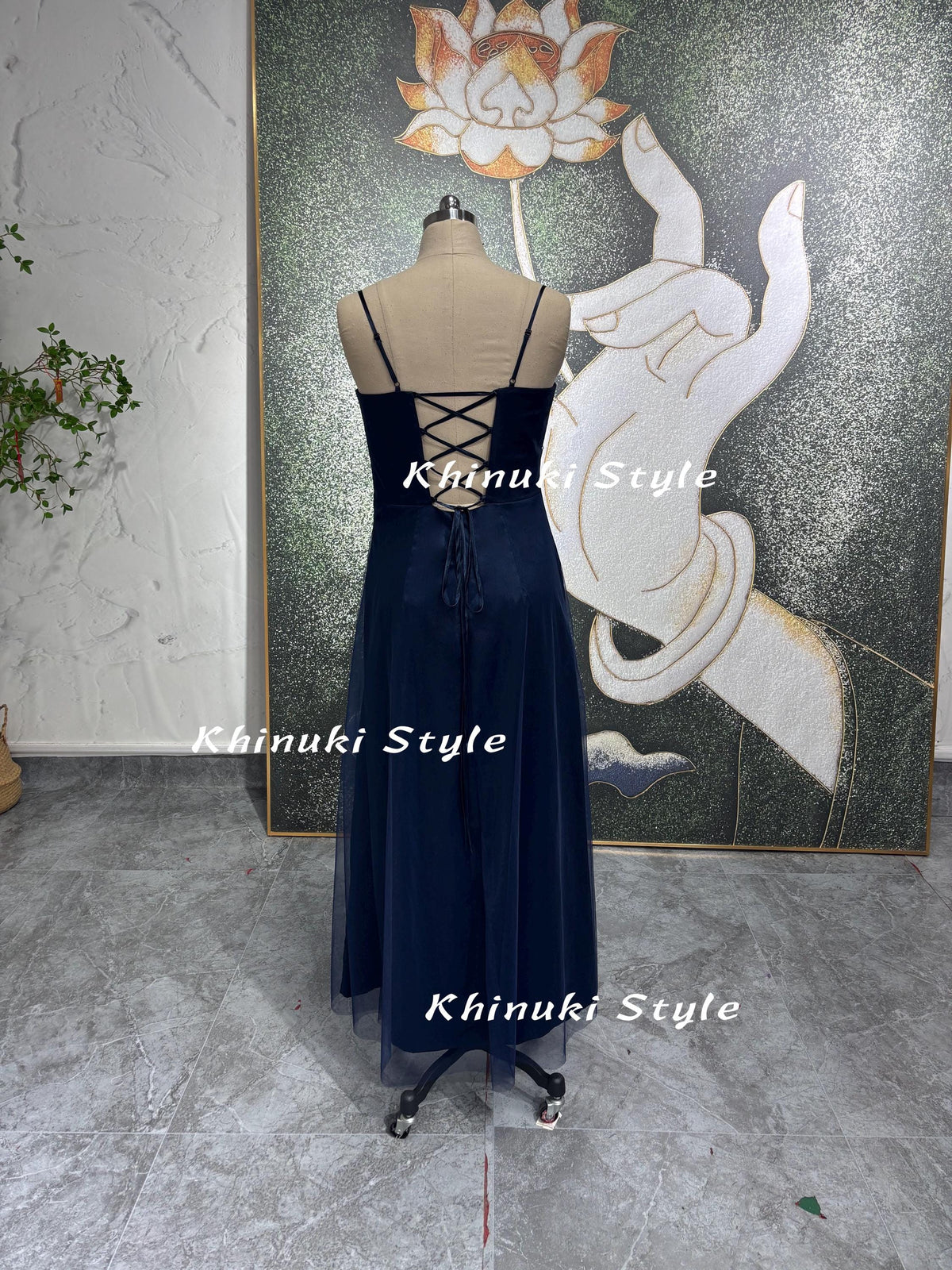 90S Plus Size Vintage Navy Blue Prom Dress – KhimukiStyle