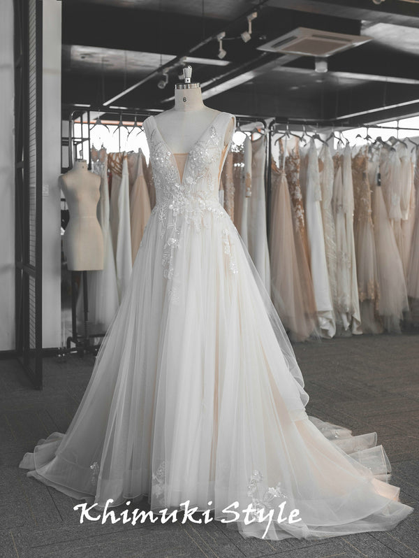 v-neck summer wedding dress