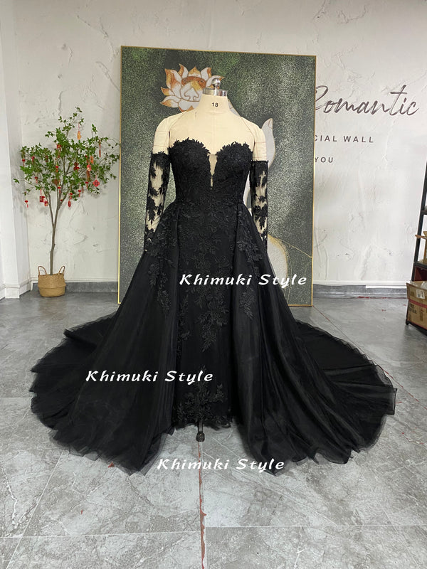 Black Wedding Dress with detachable skirt