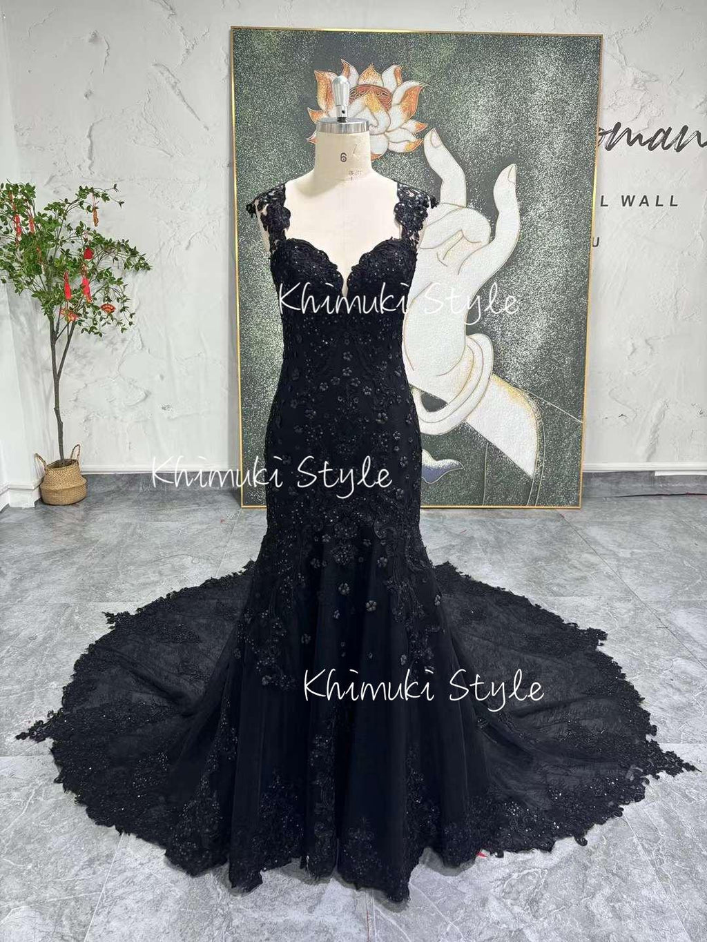 black lace bridal dress