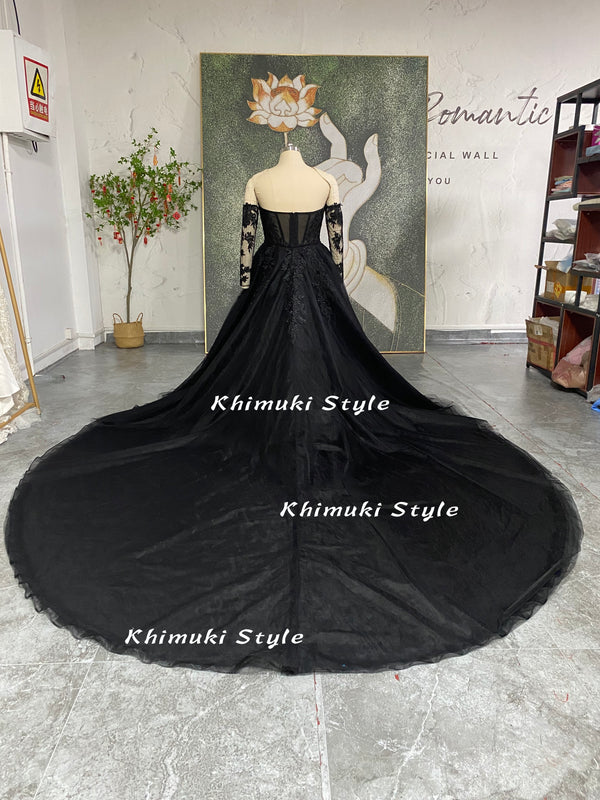 Black long sleeve wedding dress