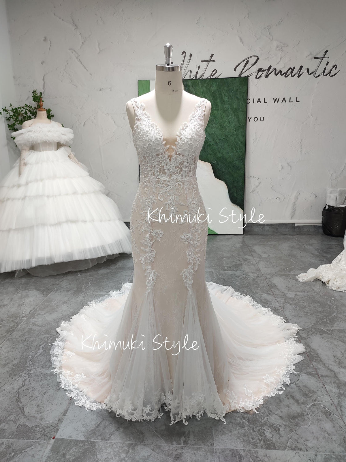 V-Neckline Lace Wedding Dress