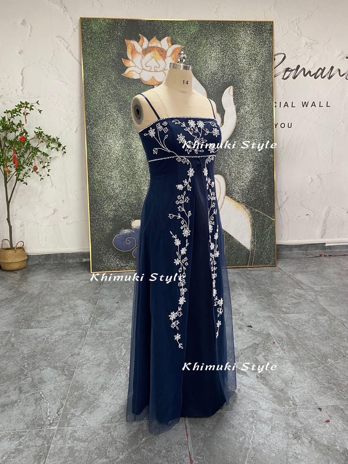90s Navy Blue Prom Dress: Vintage Tulle & Silk Party Gown
