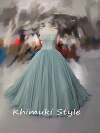 Dusty Blue Mesh Party Dress