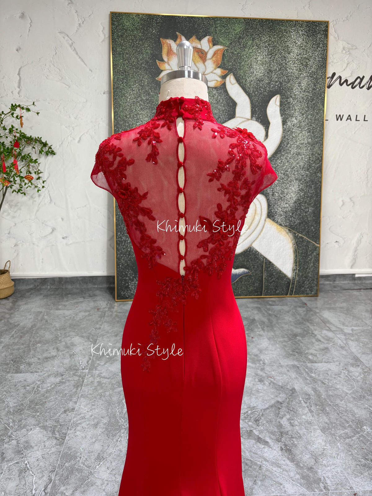 mermaid red bridal dress