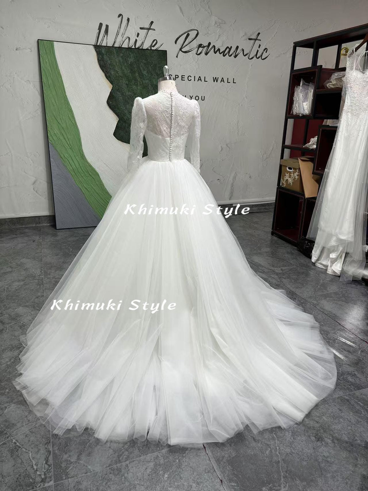 Long Sleeve White Ball Gown
