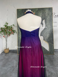 Plus Size Halter Neckline Party Dress, Ombre Prom Dress