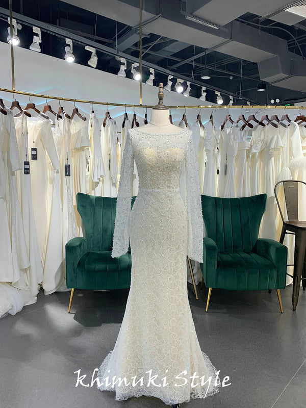  Long Sleeve Floral Bridal Dress