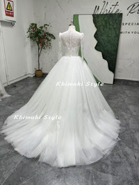 Long Train Lace Ball Gown
