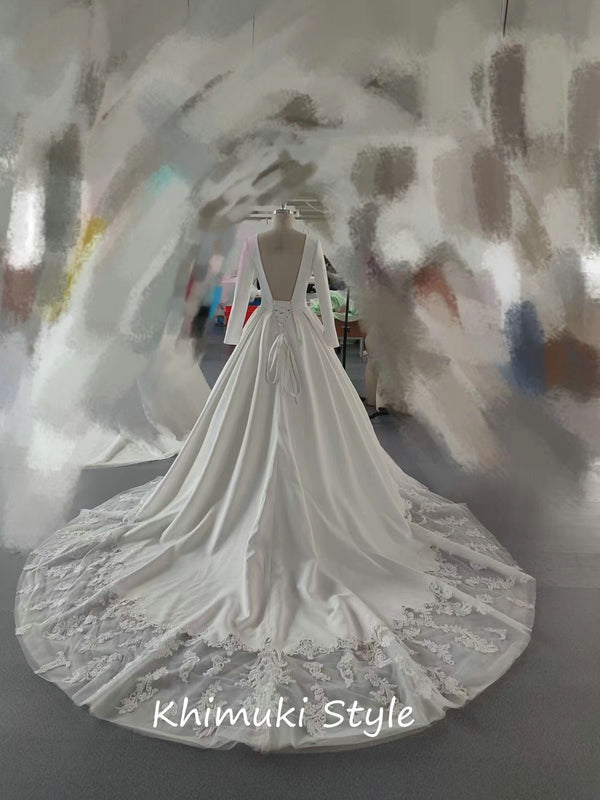 long train low back wedding dress