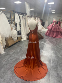 Long Train Caramel Bridesmaid Dress 