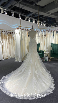 V-back lace wedding dress