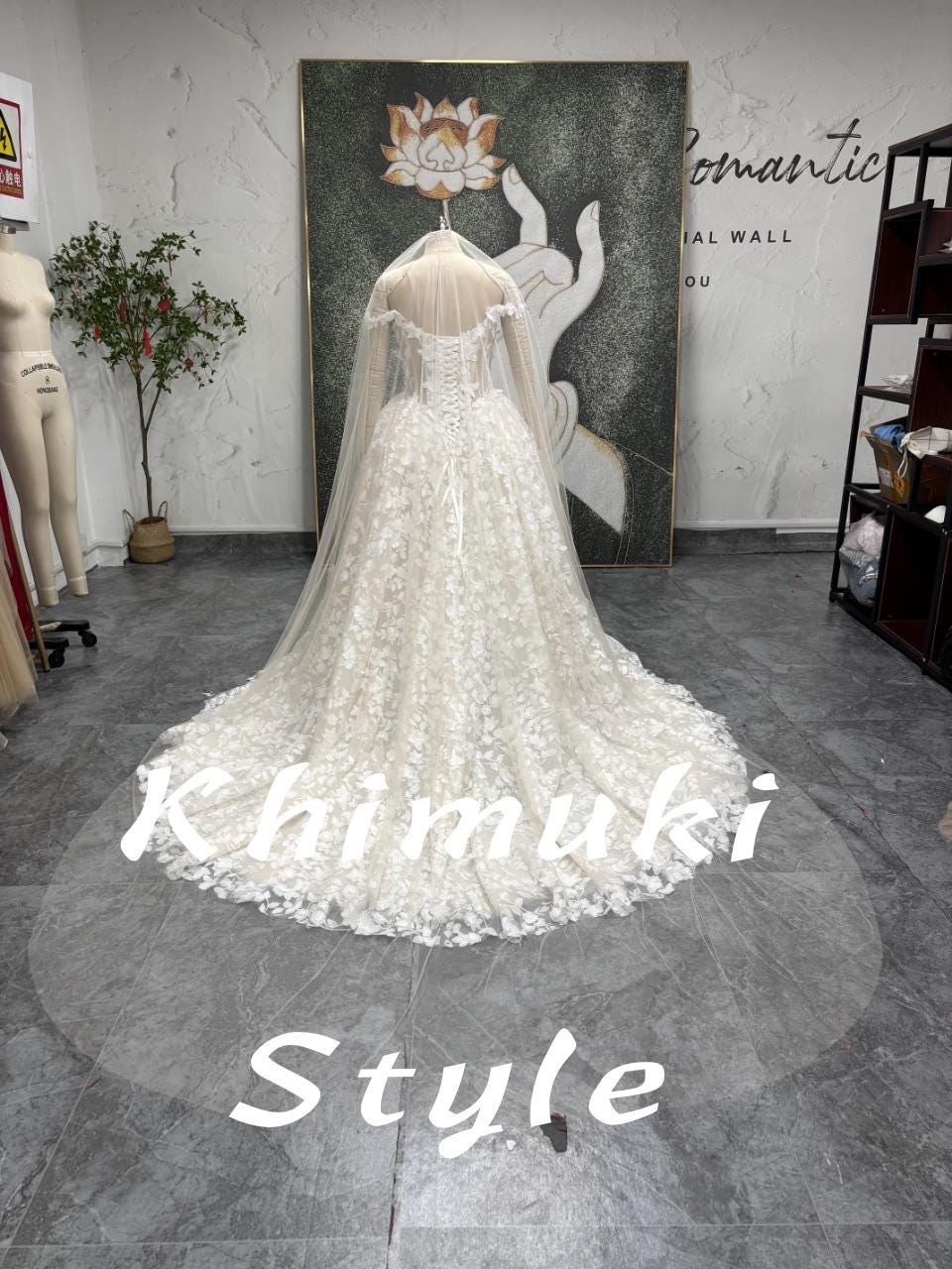 long train lace wedding dress