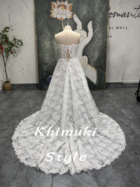 Long Train Floral Lace Wedding Dress