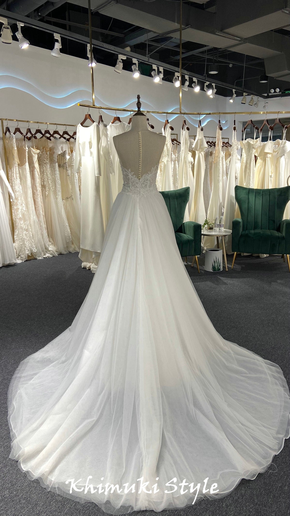 Long Train Tulle Bridal Dress