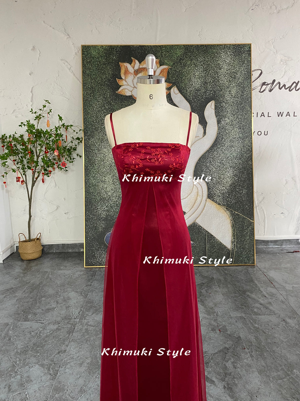 2000S Square Neckline Deep Red Prom Dress
