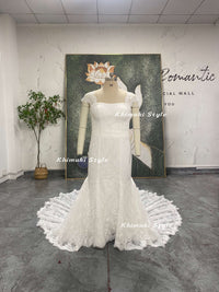 Mermaid Cap Sleeves French Lace Wedding Dress