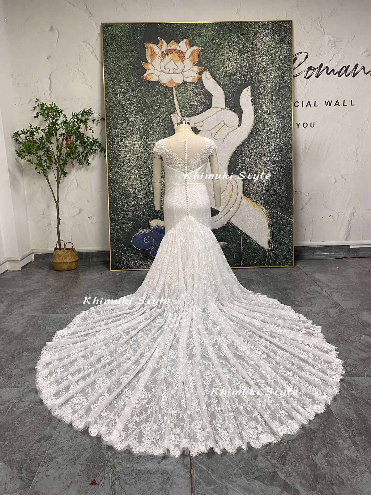 Mermaid Cap Sleeves French Lace Wedding gown