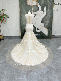  Mermaid Colorful Lace Wedding Gown