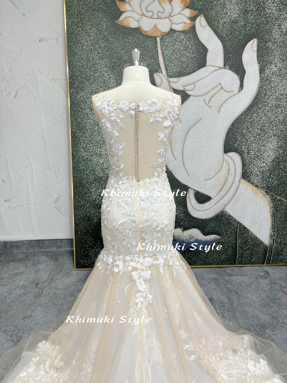  Mermaid Nude Lace Wedding Dress