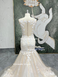  Mermaid Nude Lace Wedding Dress