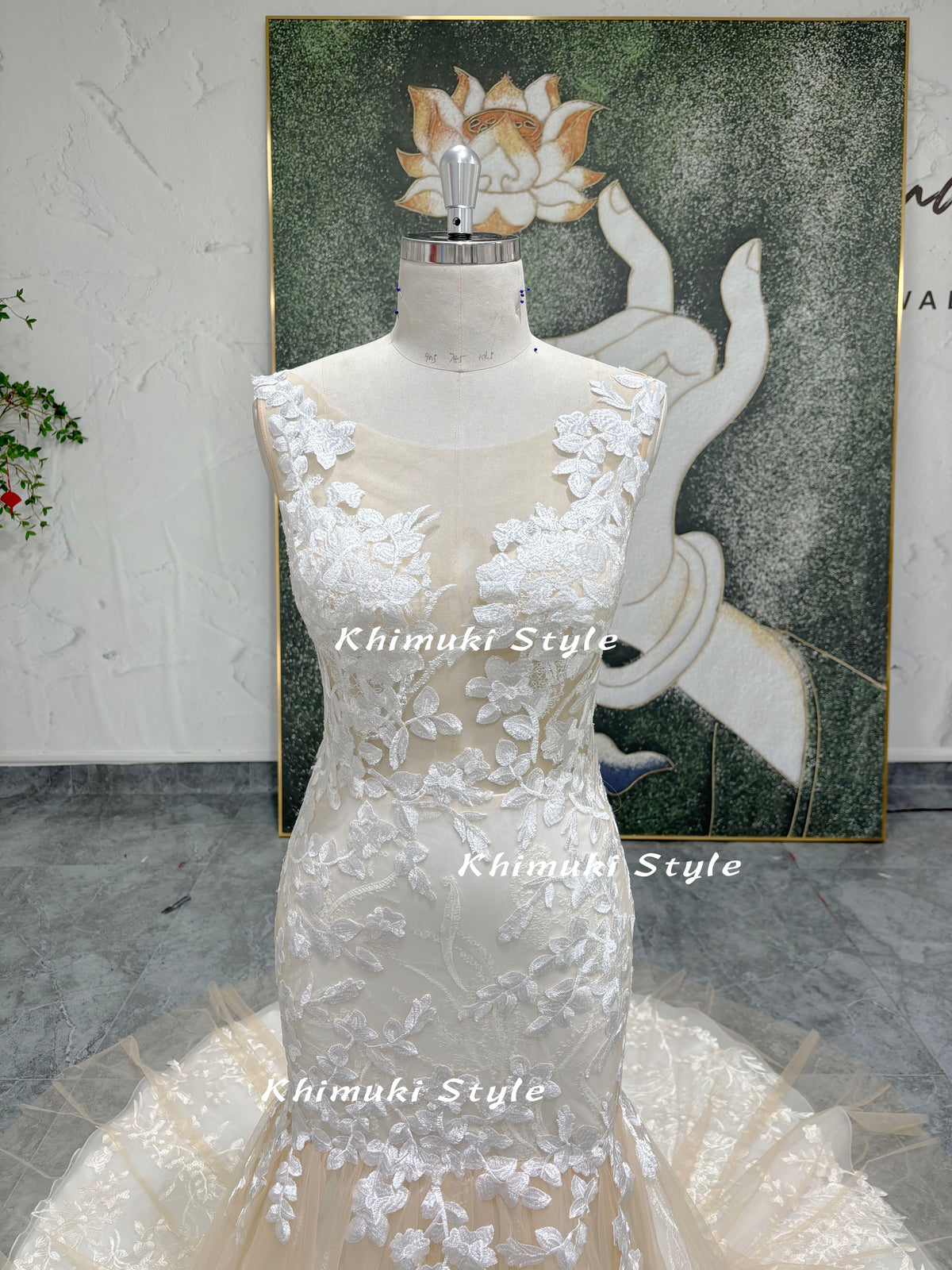  Mermaid Nude Lace Wedding Gown
