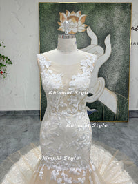 Mermaid Nude Lace Wedding Gown