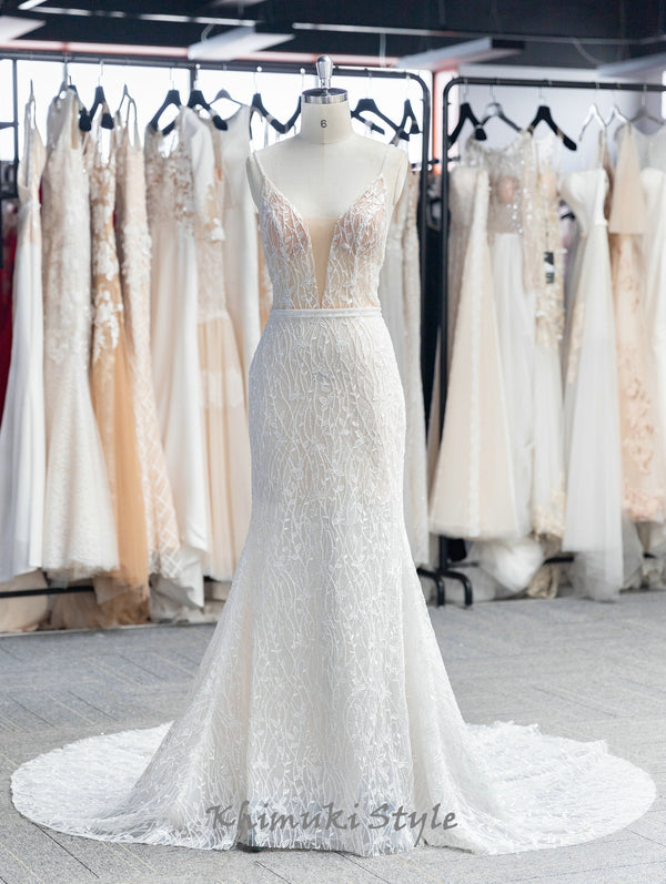 V_neck Sparkle Wedding Dress