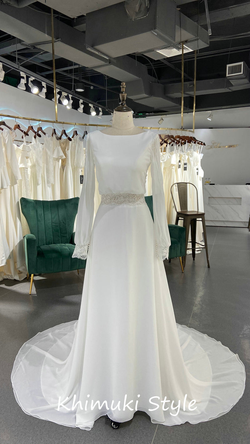 Fit Long Sleeve Boho Bridal Dress