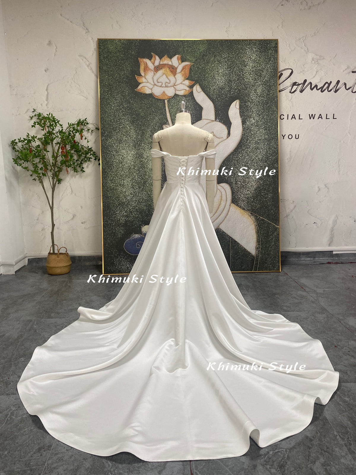 Off the shoulder sleeves slit wedding dress