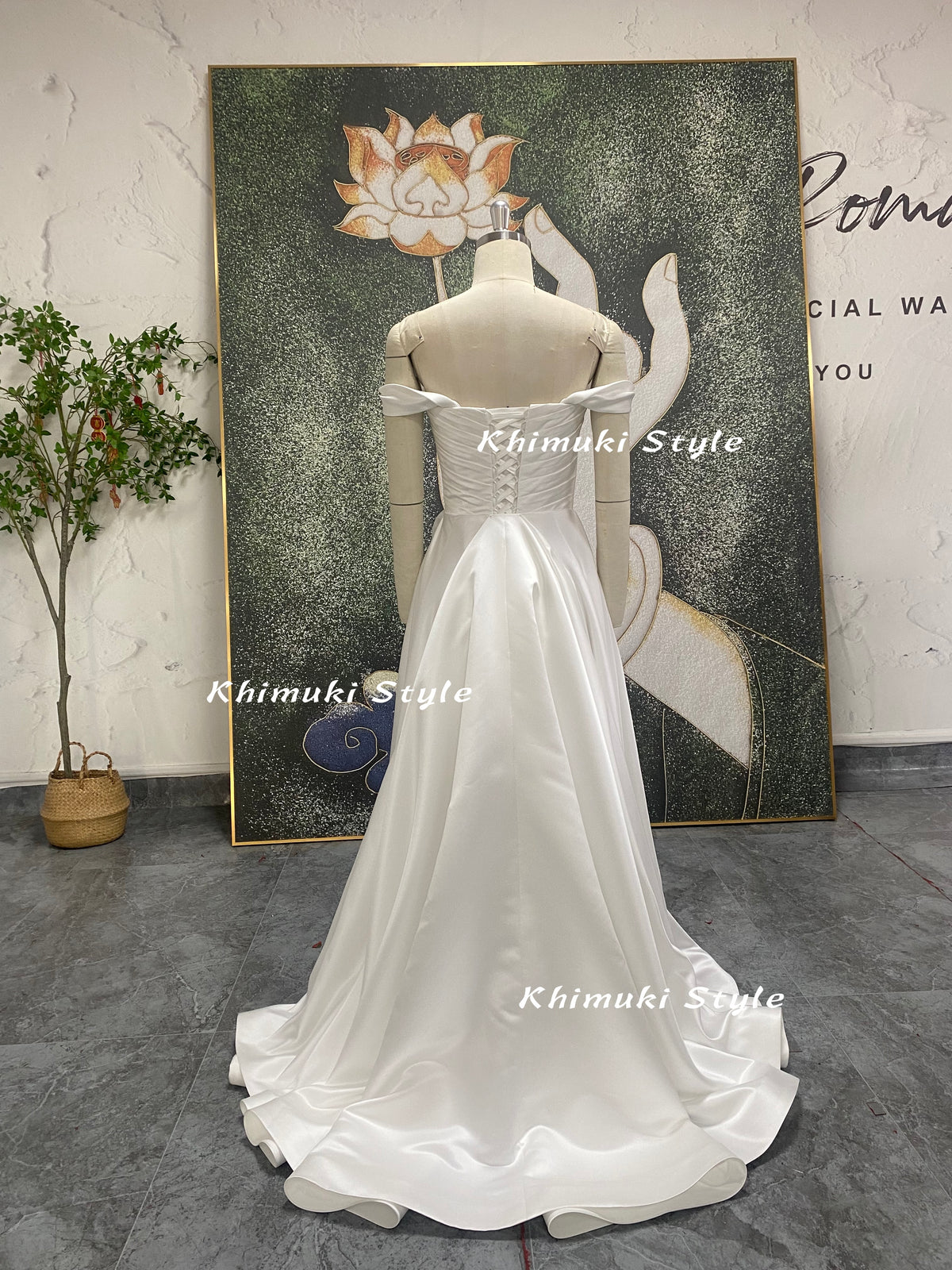 Off the shoulder slit wedding dress 