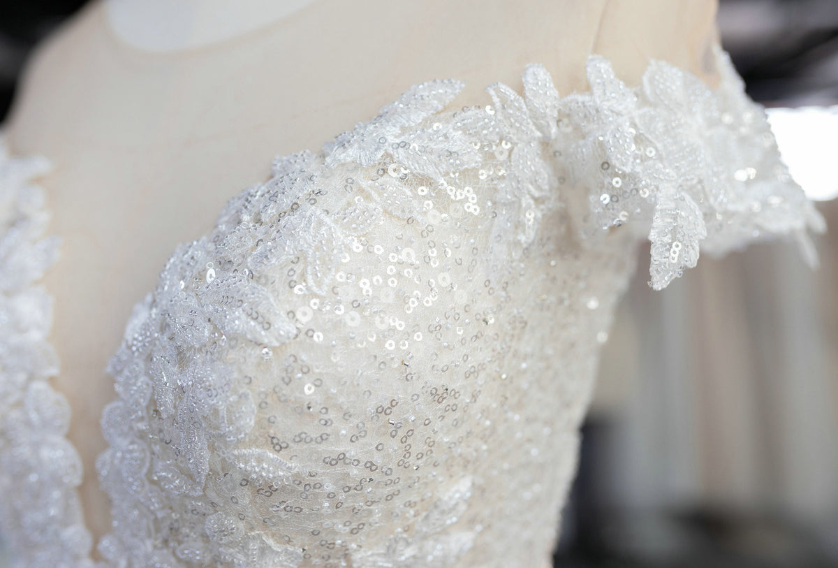 V-neck lace bridal dress