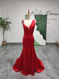 V-neck Red Bridal Dress