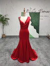 V-neck Red Bridal Dress