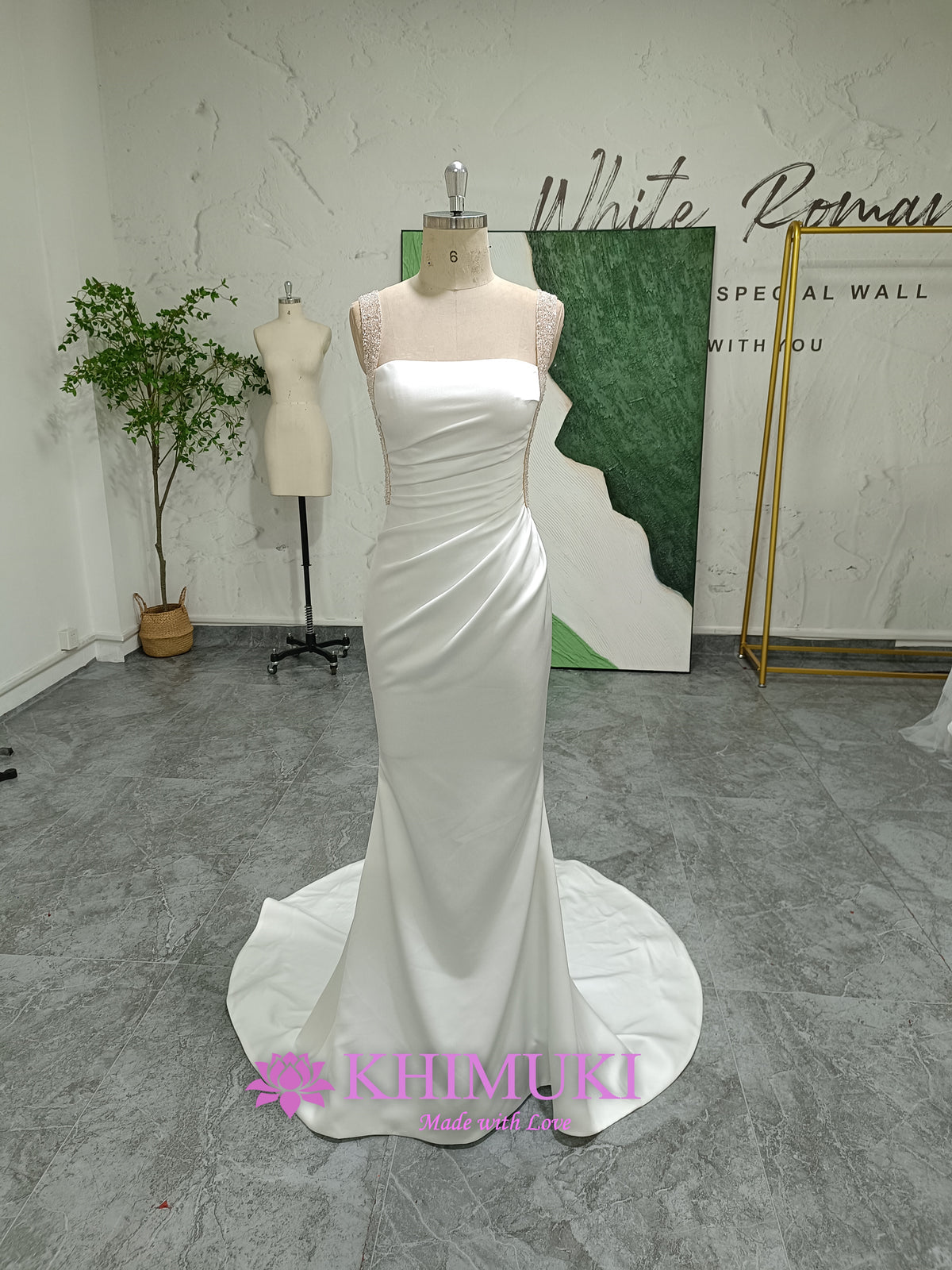 Simple beaded straps wedding dress