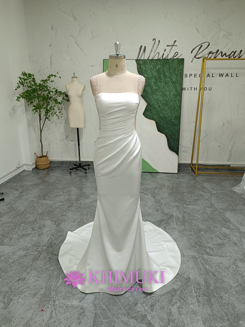 Simple beaded straps wedding dress