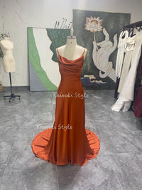 Spaghetti Strap Coffee Brown Bridesmaid Dress