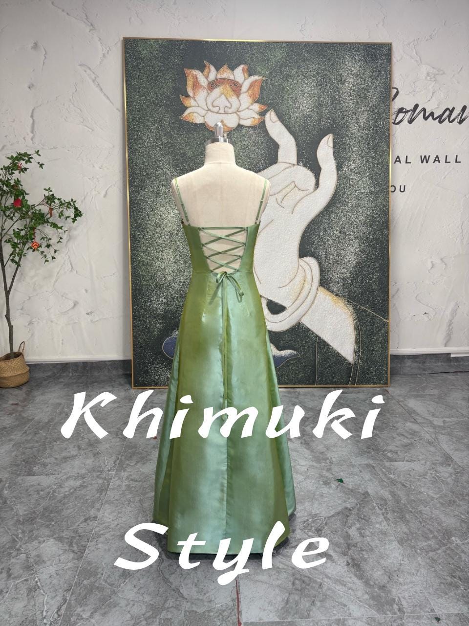 Spaghetti Strap Green Party Dress 