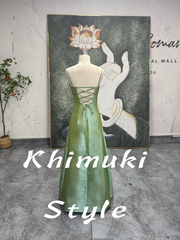 Spaghetti Strap Green Party Dress 