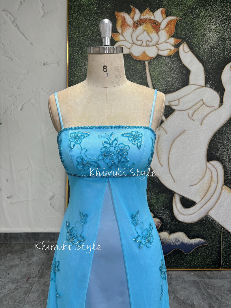 handmade Beaded Blue Party dress