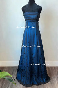 Square Neckline Black and blue 2000S Prom Dress