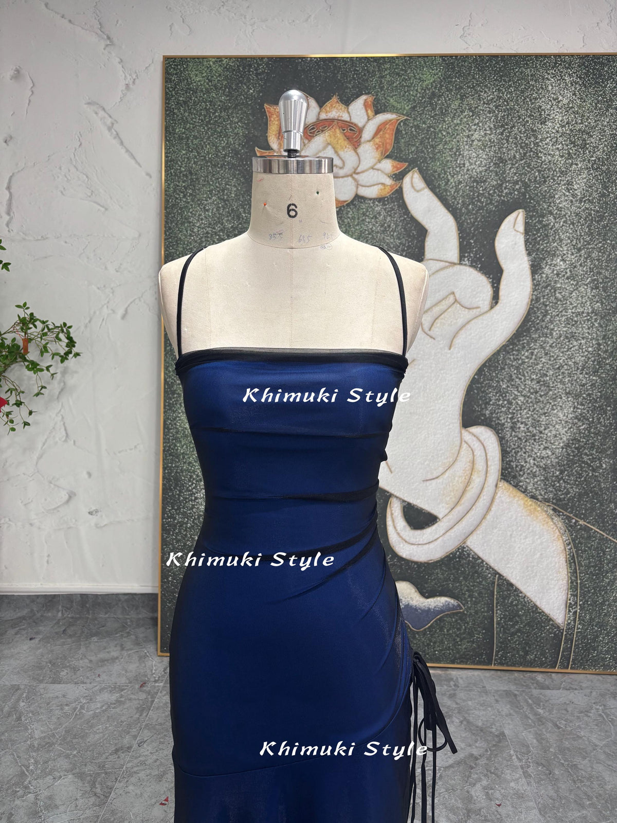 Square Neckline Blue Prom Dress